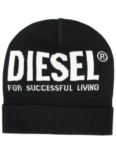 Shop Diesel Contrast Logo Beanie In Black