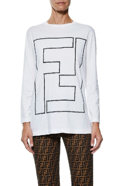 Pre-owned Fendi 1980s White Cotton Embroidered Zucca Tee