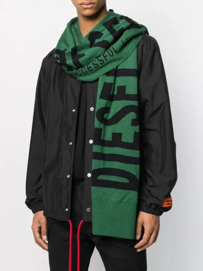 Shop Diesel Jacquard-knit Logo Scarf In Green