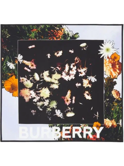 Shop Burberry Floral Print Silk Square Scarf In Multicolour