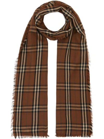 Shop Burberry Vintage Check Lightweight Cashmere Scarf In Brown