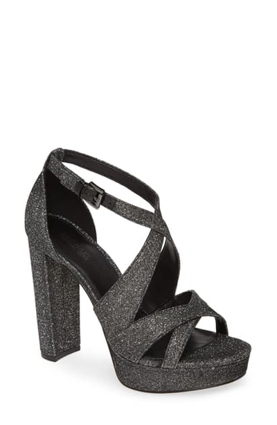 Shop Michael Michael Kors Lorene Platform Sandal In Black/ Silver Glitter