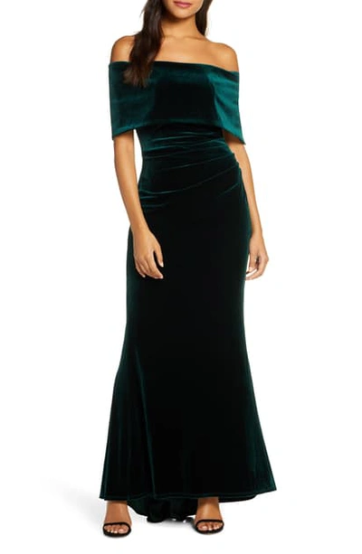 Shop Vince Camuto Off The Shoulder Velvet Trumpet Gown In Hunter