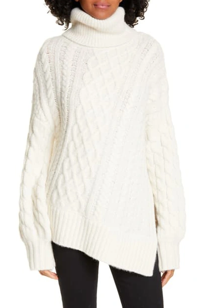 Shop A.l.c Nevelson Turtleneck Asymmetrical Cable Knit Sweater In White