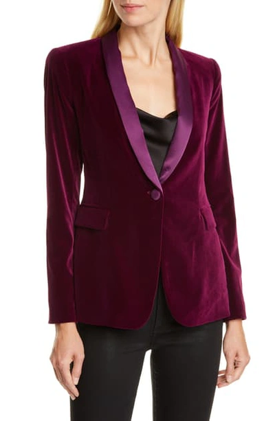 Shop Alice And Olivia Macey Velvet Shawl Collar Jacket In Merlot