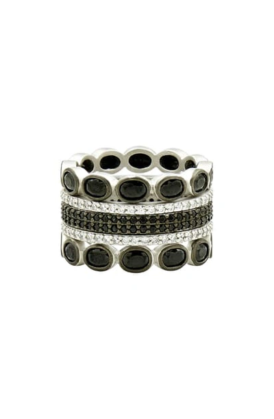 Shop Freida Rothman Industrial Finish 5-set Stackable Rings In Silver/ Black