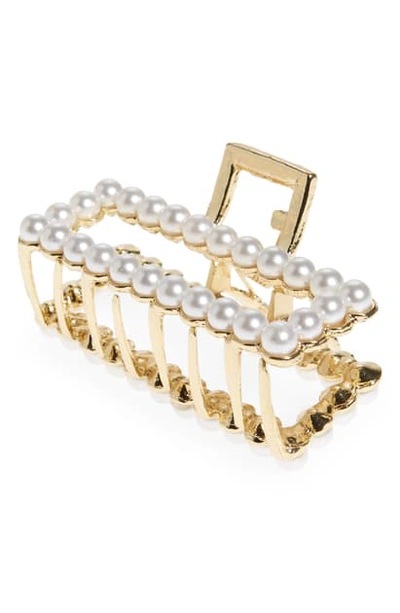 Shop L. Erickson Imitation Pearl Rectangle Jaw Clip In Pearl/ Gold