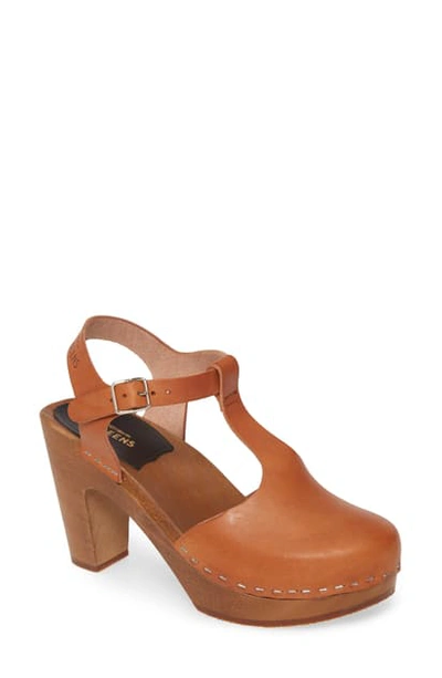 Shop Swedish Hasbeens Sky T-strap Pump In Cognac Leather