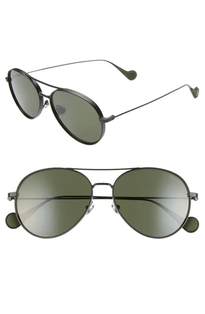 Shop Moncler 57mm Polarized Aviator Sunglasses In Black/ Green Polarized