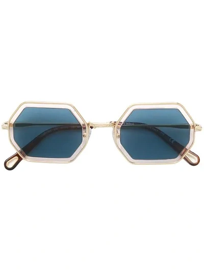 Shop Chloé Tinted Rectangular Frame Sunglasses In Gold