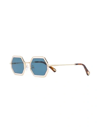 Shop Chloé Tinted Rectangular Frame Sunglasses In Gold