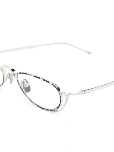 Shop Thom Browne Tortoiseshell Effect Oval Glasses In 银色