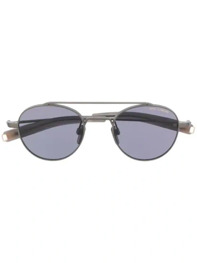 Shop Dita Eyewear Double-bridge Round-frame Sunglasses In Black