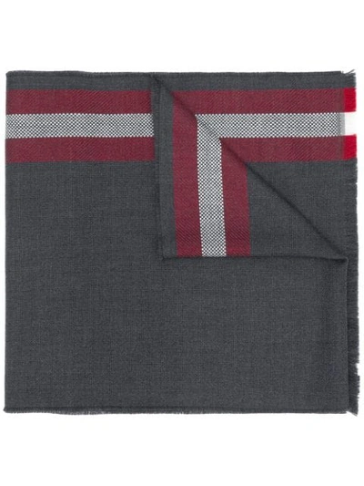 Shop Bally Striped Border Scarf In Grey