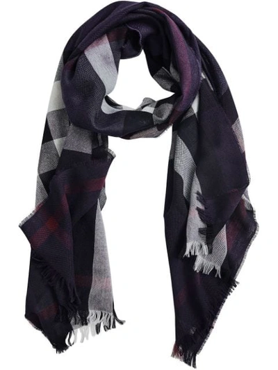 Shop Burberry Lightweight Check Wool Cashmere Scarf In Blue