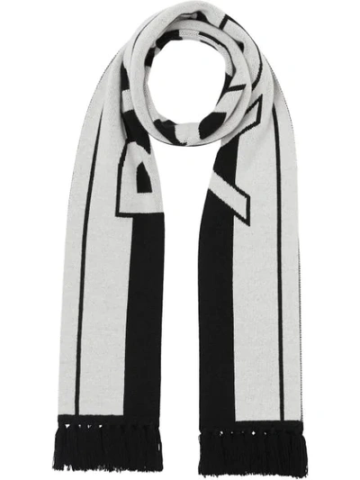Shop Burberry Logo Jacquard-knit Scarf In White