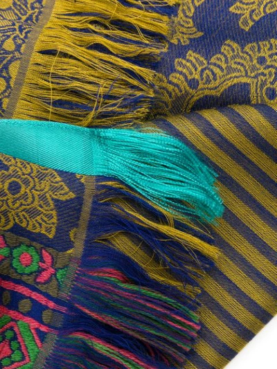 Shop Etro Embroidered Fringed Scarf - Blue