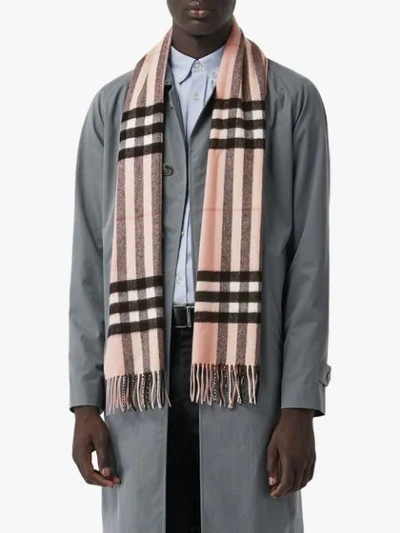 Shop Burberry The Classic Check Cashmere Scarf In Ash Rose