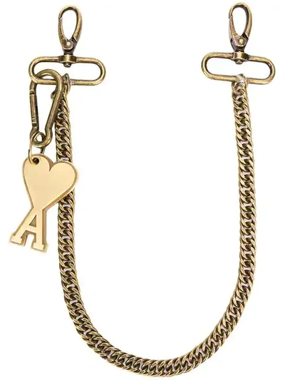 Shop Ami Alexandre Mattiussi Chain And Ami De Coeur Keyring In Gold