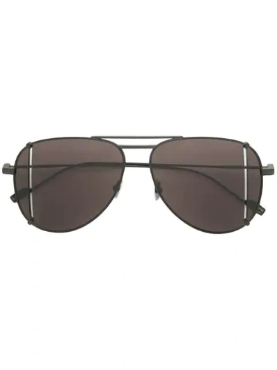 Shop Saint Laurent Double Bridge Aviator Sunglasses In Black