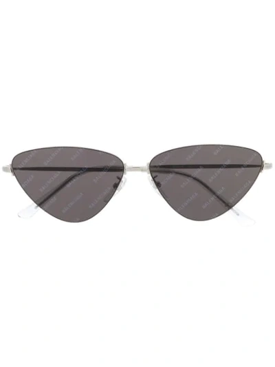 Shop Balenciaga Logo Triangular Shaped Sunglasses In Silver
