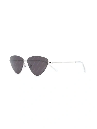 Shop Balenciaga Logo Triangular Shaped Sunglasses In Silver