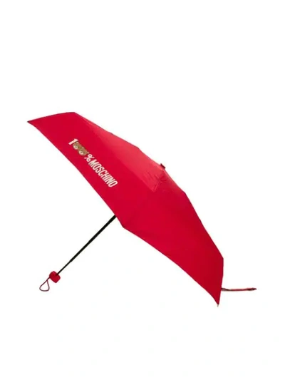 Shop Moschino Super Mini Logo-print Umbrella In Red