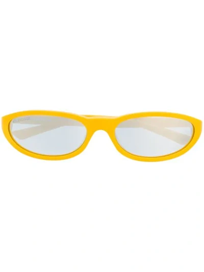 Shop Balenciaga Narrow Oval-frame Sunglasses In Yellow