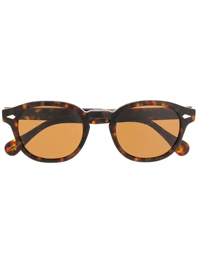 Shop Moscot Round Frame Sunglasses In Brown