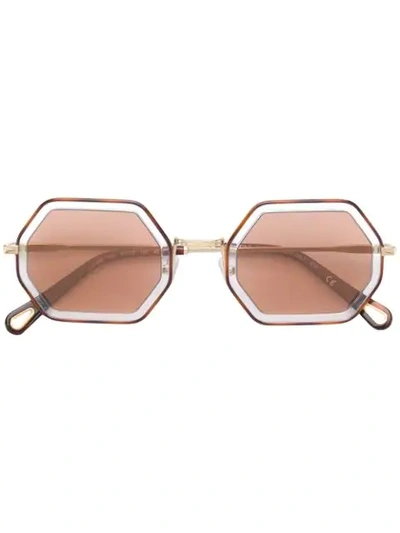 Shop Chloé Hexagon Frame Sunglasses In Brown