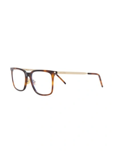 Shop Saint Laurent Eyewear Rectangle Frame Glasses - Brown