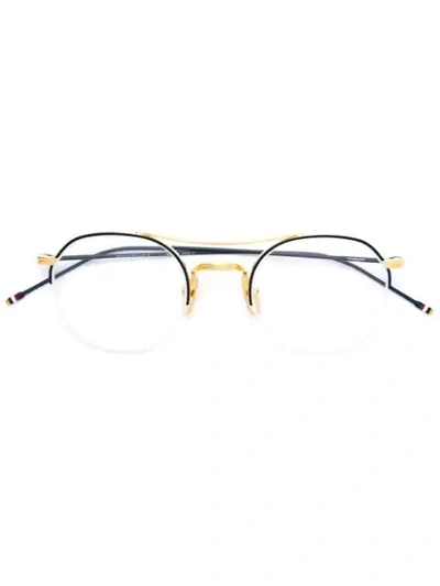 Shop Thom Browne Navy Enamel & 18k Gold Optical Glasses In Blue