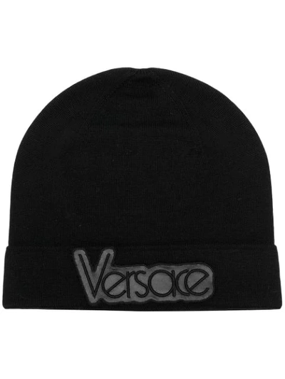 Shop Versace Perfectly Fitted Knitted Hat - Black