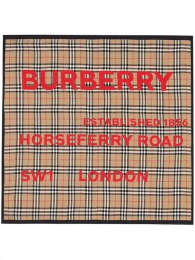 Shop Burberry Horseferry Print Vintage Check Silk Square Scarf In Brown