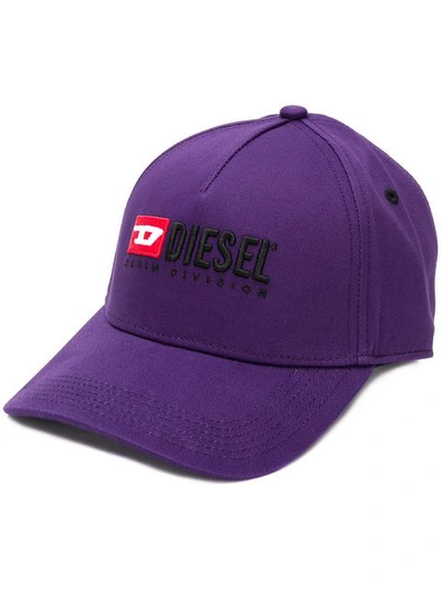 Shop Diesel Logo Embroidered Baseball Cap In Purple