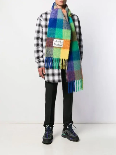 Shop Acne Studios Checked Scarf In Blue