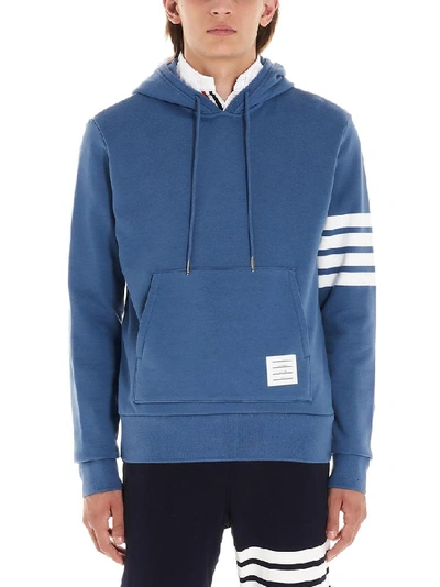 Shop Thom Browne 4 Bar Logo Patch Hoodie In Blue