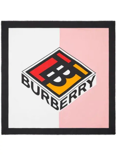 Shop Burberry Logo Graphic Print Cotton Silk Large Square Scarf In Pink