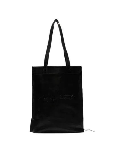 Shop Yohji Yamamoto Black Leather Tote Bag