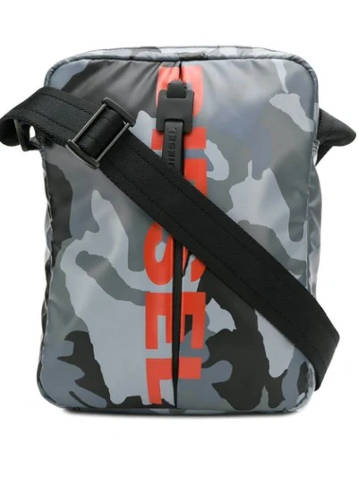 Shop Diesel Logo Camouflage Cross-body Bag - Grey