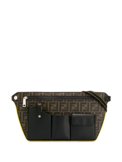 Shop Fendi Ff Multi-pocket Belt Bag In Brown