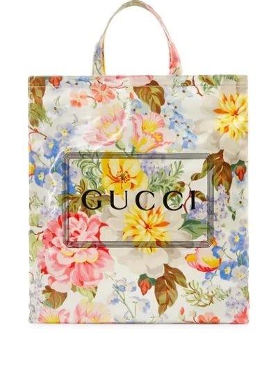 Shop Gucci Medium  Print Floral Tote In White