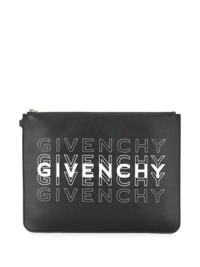 Shop Givenchy Logo Embroidered Pouch In Black