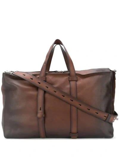 Shop Orciani Large Distressed Holdall In Brown