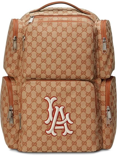 Shop Gucci Large Backpack With La Angels™ Patch In Brown