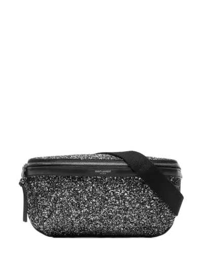 Shop Saint Laurent Glitter Belt Bag In Black