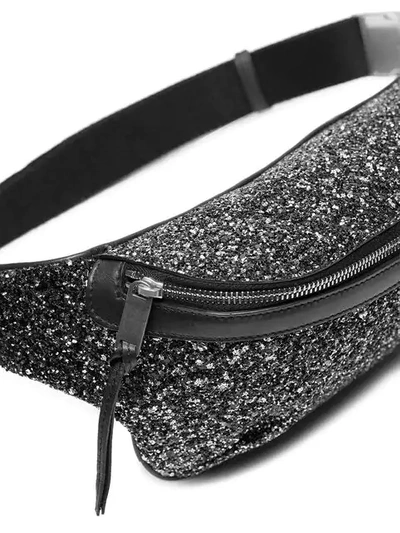 Shop Saint Laurent Glitter Belt Bag In Black