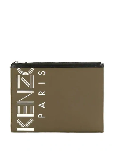Shop Kenzo Logo Zipped Pouch In Green