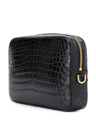 Shop Versace Embossed Crocodile-effect Medusa Clutch In Black