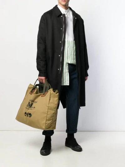 Shop Junya Watanabe Large Graphic Print Shoulder Bag In 1 Kaki
